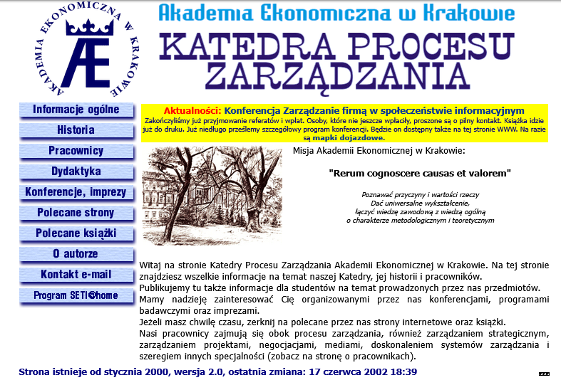 Strona Katedry, wersja 2.0 z 2002 r.